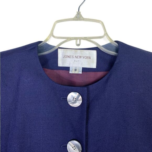 Vtg Jones New York 8 blazer Navy Blue lightweight wool collarless - Picture 2 of 9